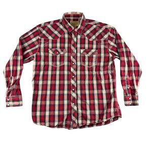 Cowboy Legend Shirt Men's XXL Red White Long Sleeve Plaid Western Pearl Snap Top